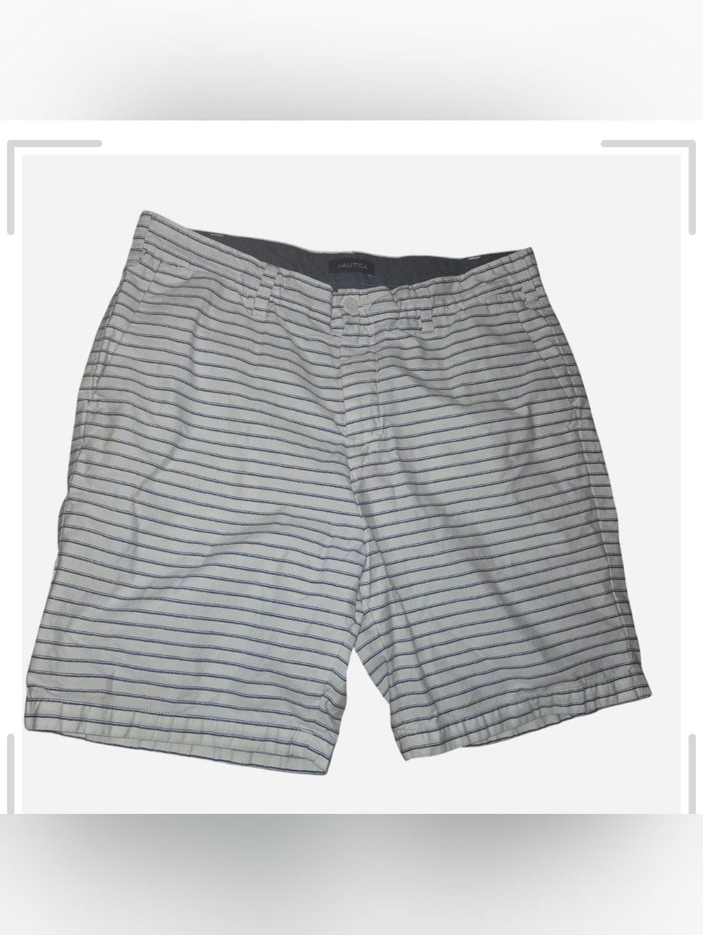 Nautica Classic Fit Men's White Blue Stripe Casual Deck Chino Shorts Size 36